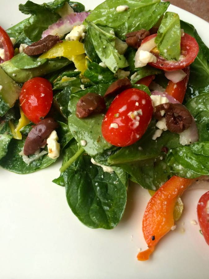 greek spinach salad recipe with homemade dressing