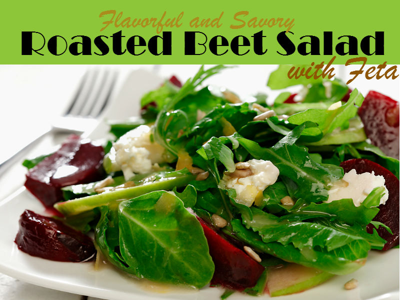 Roasted Beet Salad with Feta is a meatless salad and easy to make. Even eaten raw, beets and other veggies in this meal are still delicious and sweet. 