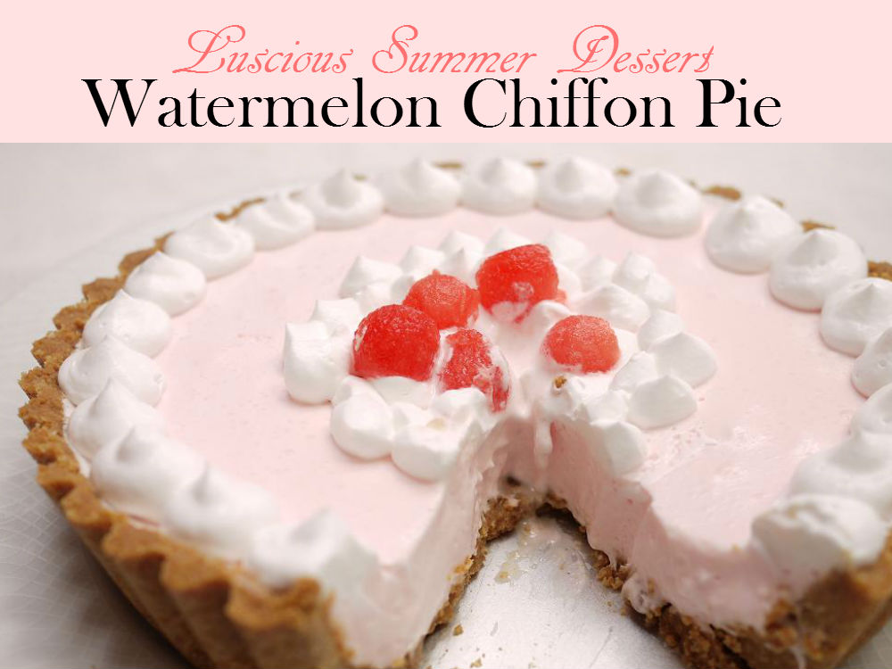 Watermelon Chiffon Pie brings a unique and subtle flavor which is refreshing for this hot summer.  Gelatin and beaten egg gives this chiffon pie the light and fluffy texture.