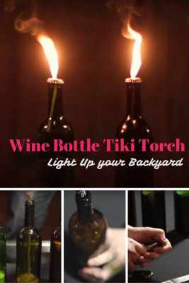 Keep those bugs away with this DIY Wine Bottle Tiki Torch. Fully enjoy the outdoors with family or friends without the pestering bugs!