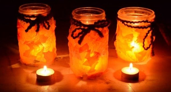 diy fall leaf mason jar lantern