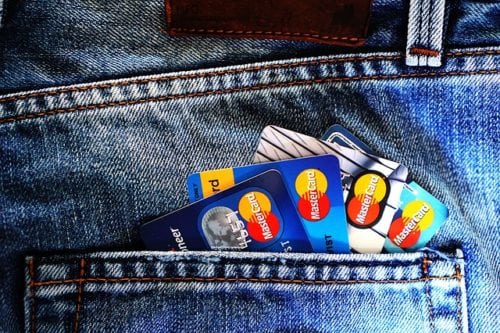 Credit cards in a jeans pocket