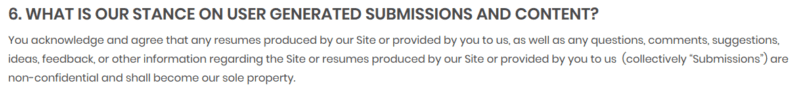 Section 6 of Resume Genius terms of service