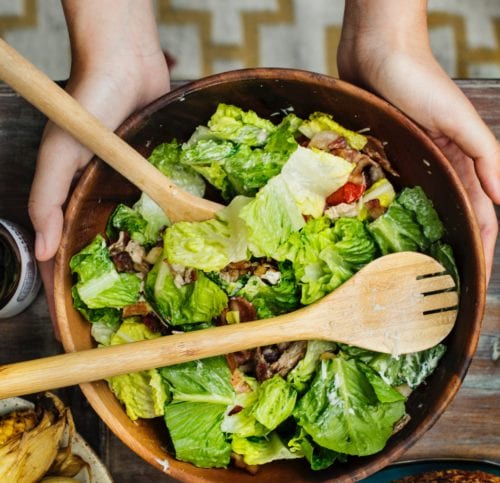 A overhead shot of a salad