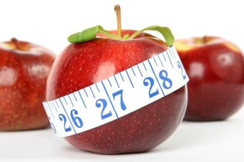 Picture of a measuring tape around an apple