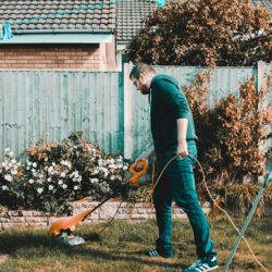 A man mowing the lawn