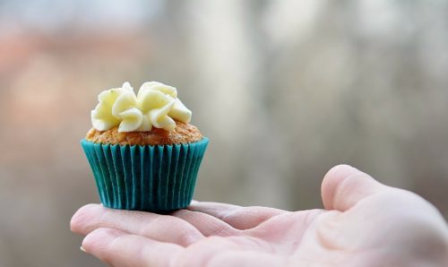 A cupcake on a hand