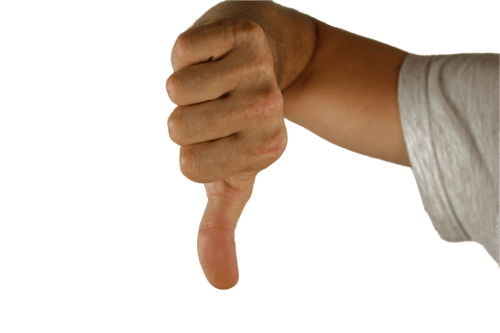 A human hand giving the thumbs down sign