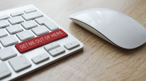 Keyboard with a red Get Me Out Of Here button
