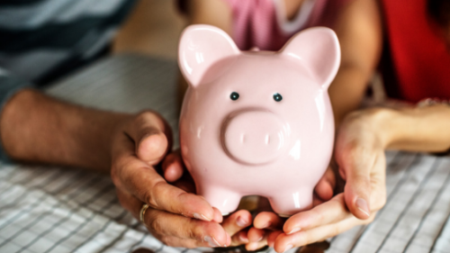 two hands holding a piggy bank