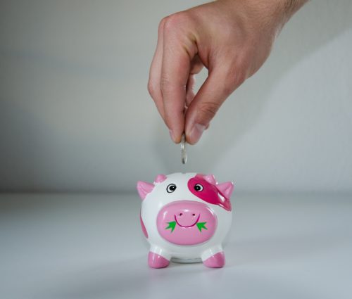 Piggy bank with a coin