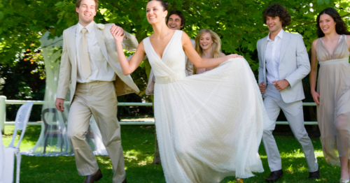 Bride wearing a modest wedding dress